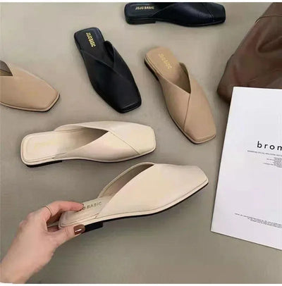 Women Mules Designer Square Toe 2025 Summer Ladies Fashion Slippers New Slides Female Outside Beach Shoes Big Size мюли женские