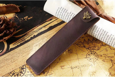 Genuine Leather Pen Case Cowhide Stationery Pencil Holder Bag Pen Pouch for Travel Notebook Journal Pen Cover
