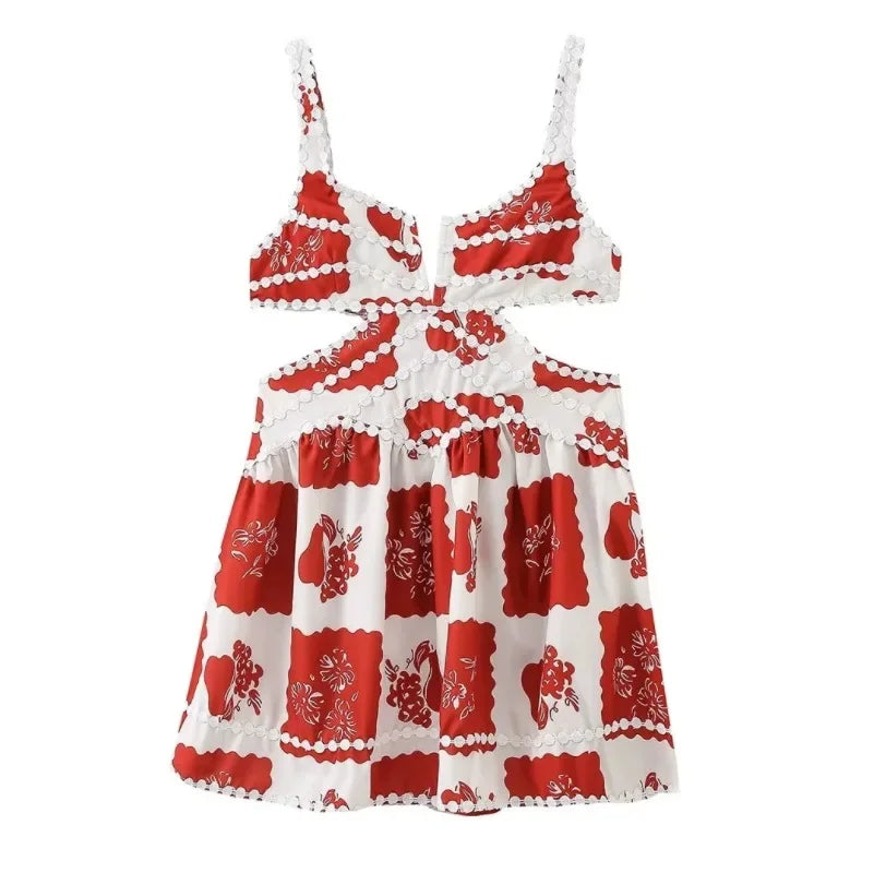 Mini Dress A- Line With Printed Tank Top Women's Fashion European And American Style Sleeveless Mini Dresses