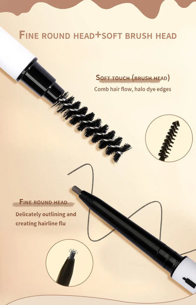 Double Head Fine Tube Eyebrow Pencil High Pigment Waterproof Not Easy To Fade Suitable For Beginners Eye Cosmetics