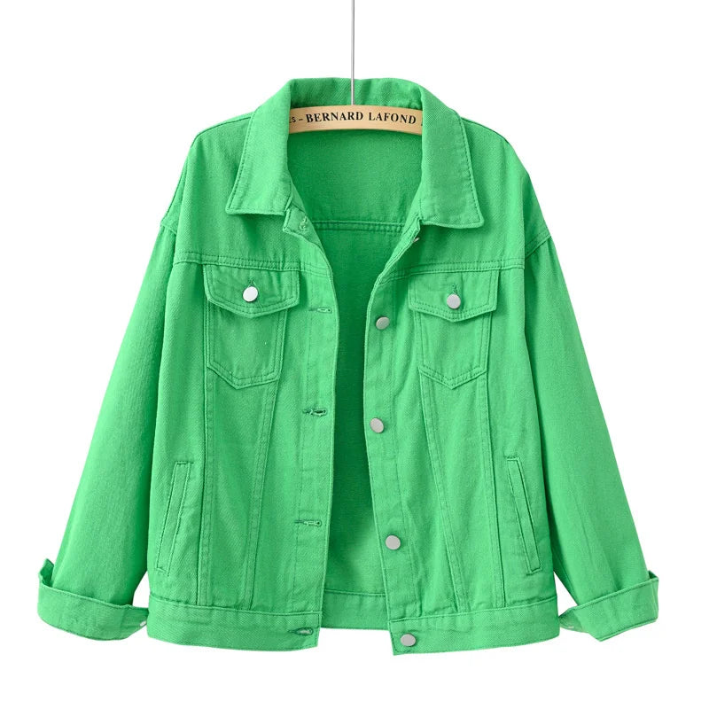 Women's Denim Jacket Spring Autumn Short Coat Pink Jean Jackets Casual Tops Purple Yellow White Loose Tops Lady Outerwear KW02