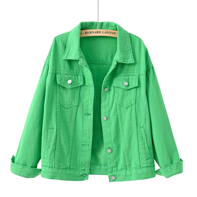 Women's Denim Jacket Spring Autumn Short Coat Pink Jean Jackets Casual Tops Purple Yellow White Loose Tops Lady Outerwear KW02