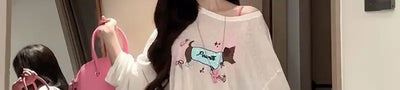 Women's Summer White Sheer Dachshund Print Loose Slim-Fit Long Sleeve T-Shirt Sun Protection Cover-Up Sweet Sexy Casual Lazy Top