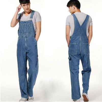 Men's Overalls Jumpsuit Large Size Strap Straight Blue Jeans With 7 Pockets