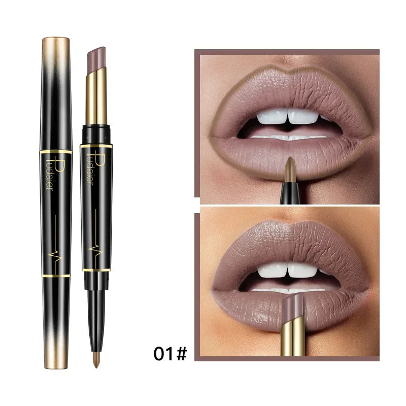 Matte Smooth Lipstick Sexy Soft Matte Red Purple Lipstick Crayon Carving Lip Contours Lip Liner Pencil Double Head Lipsticks