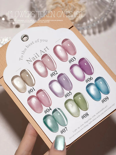 1-24pcs ZH Spring Summer Nails Red Champagne Gold Cat's Eye Gel Nail Polish Nail Art Versatile Popular Whitening Nail Supplies