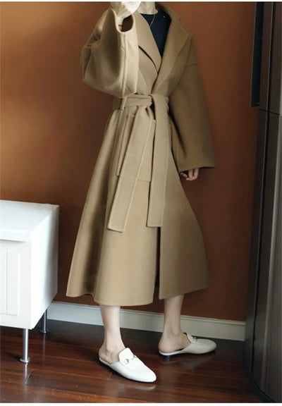 2024 Special Offer Side Slit 100% Pure Wool Women's Coat Long Double-Sided Woolen Coat Loose Comfortable Women's Clothing