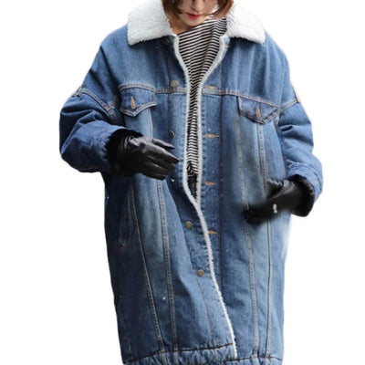 2024 Female jacket Women Warm Thick Winter Long Sleeve Denim Jacket Long Jean Coat Outerwear Women jacket Overcoat