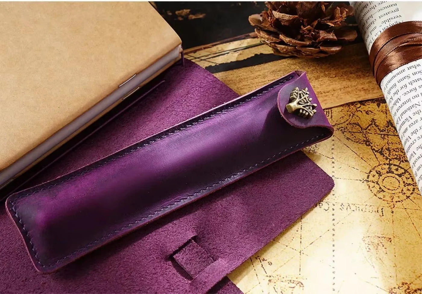 Genuine Leather Pen Case Cowhide Stationery Pencil Holder Bag Pen Pouch for Travel Notebook Journal Pen Cover