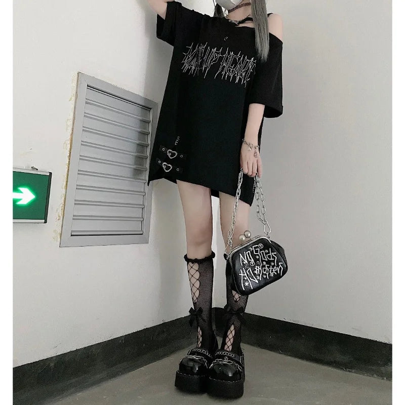 Oversized Tops Harajuku Tshirts Summer Y2k Off Shoulder Japanese T Shirt Women