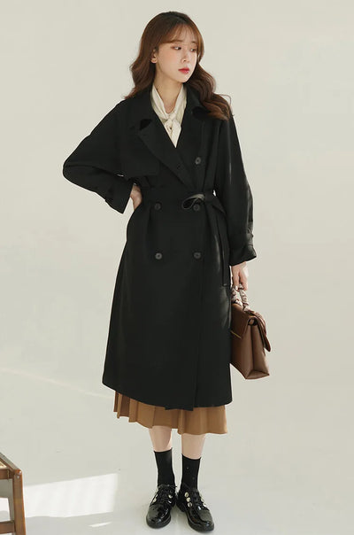 Women Spring Fall Short Trench Coat Korean Style Loose Fit Casual Khaki Jacket Petite-Friendly Versatile and Stylish Outerwear
