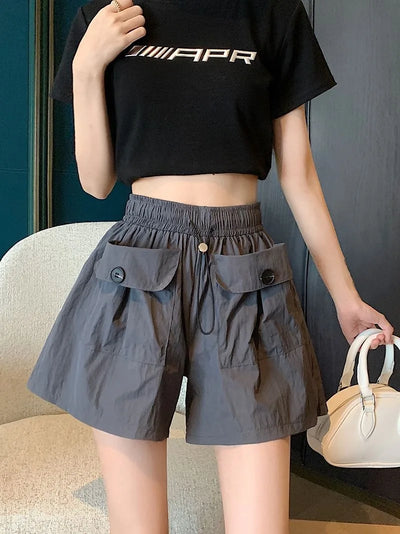 Women's High Waisted Shorts Summer New Wide Leg Loose Casual Trousers  Multi-pocket Trend Student Dress Breathable Shorts
