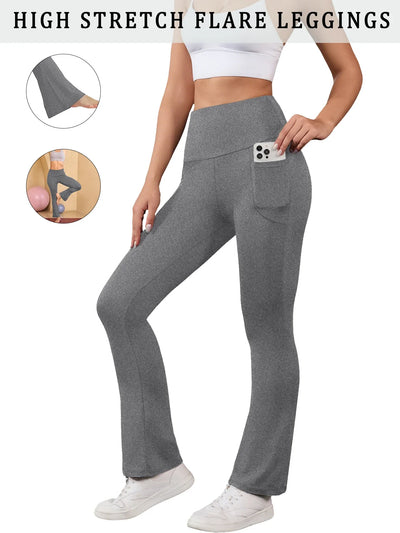 Women's Super Soft Flare Pants with Pockets High Waisted Tummy Control Workout Yoga Push Up Gym Fitness Leggings Bell Bottoms