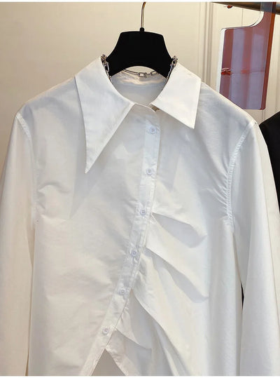 New Autumn Oversized Blouses for Women 2025 Blusas Mujer De Moda Fashion White Shirts Casual Korean All Match Pleated Y2k Tops