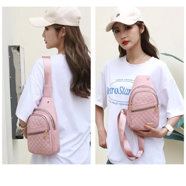 Women Chest Bag Simple Ladies Crossbody Bag Small Sling Backpack Fashion Large Capacity Waterproof Sling Bag with Headphone Jack