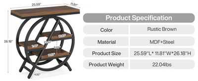 End Table for Living Room, 3-Tier Narrow Side Table with Storage, Wood Sofa Side Table with Geometric Metal Frame for Bedroom