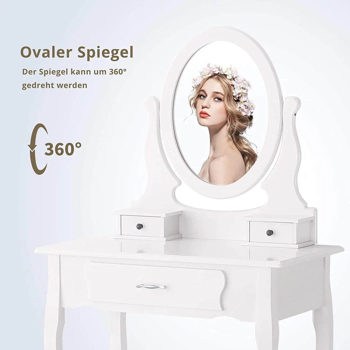 Vanity Desk with Mirror, White Makeup Desk, Vanity Desk with 3 Drawers for Bedroom