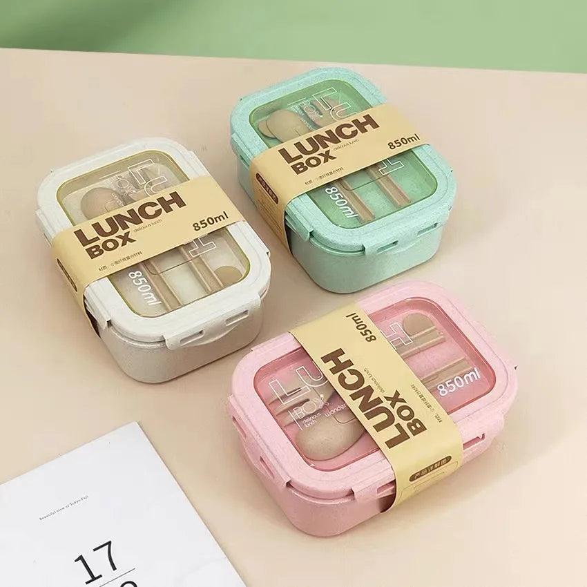 1100ML Lunch Box For Kids School Adults Office Wheat Straw Microwave Picnic Storage Portable Big Bento Box With Spoon Chopsticks
