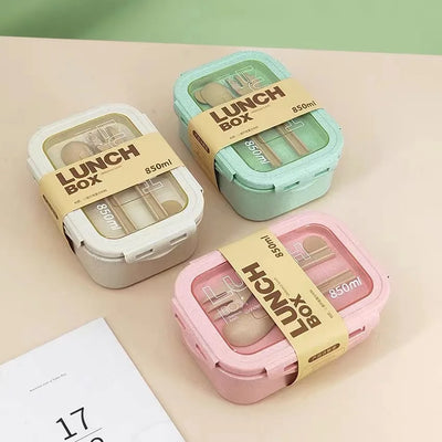 1100ML Lunch Box For Kids School Adults Office Wheat Straw Microwave Picnic Storage Portable Big Bento Box With Spoon Chopsticks