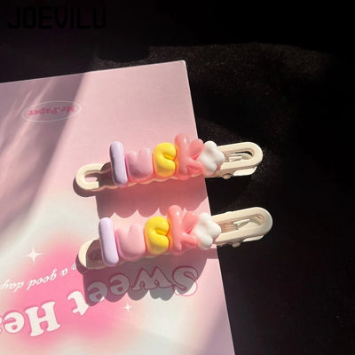 Lucky Dopamine Y2K Sweet Girly Hair Clips for Women Pastel Cream Cute Side Bangs Barrettes Hair Accessories for Kids BB Duckbill