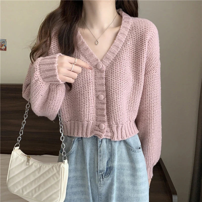 EVNISI Women Slim Sweater Cardigan V-Neck Button Up Casual Solid Knitting Sweater Coat Sweet For Women Cardigan Coat Autumn 2023