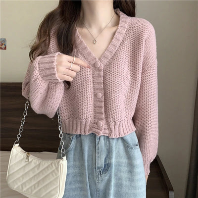 EVNISI Women Slim Sweater Cardigan V-Neck Button Up Casual Solid Knitting Sweater Coat Sweet For Women Cardigan Coat Autumn 2023