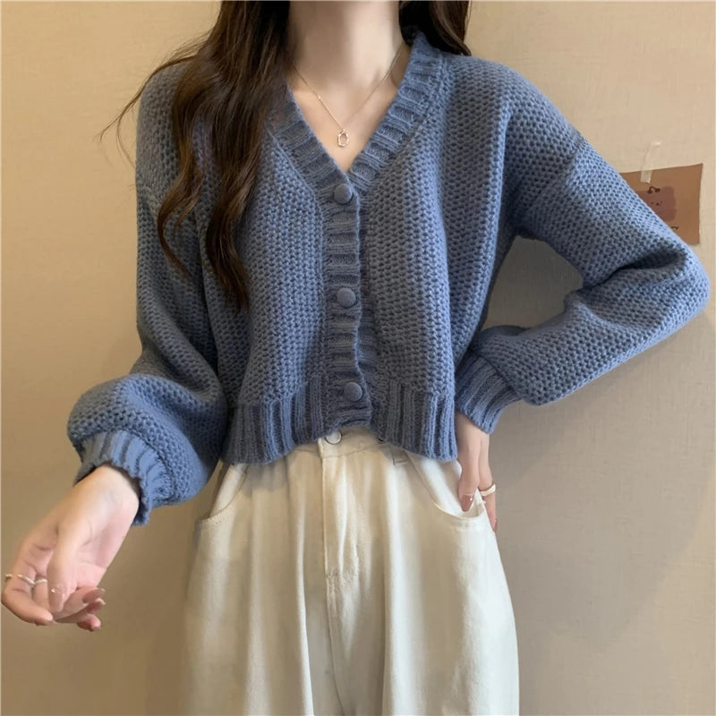 EVNISI Women Slim Sweater Cardigan V-Neck Button Up Casual Solid Knitting Sweater Coat Sweet For Women Cardigan Coat Autumn 2023