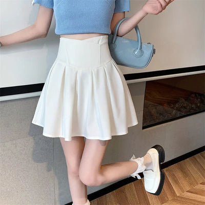 Lucyever Fashion Women Zipper High Waist Mini Skirt Korean Style Anti-Glare Pleated Skirt Female Show Leg Length A-Line Skirts