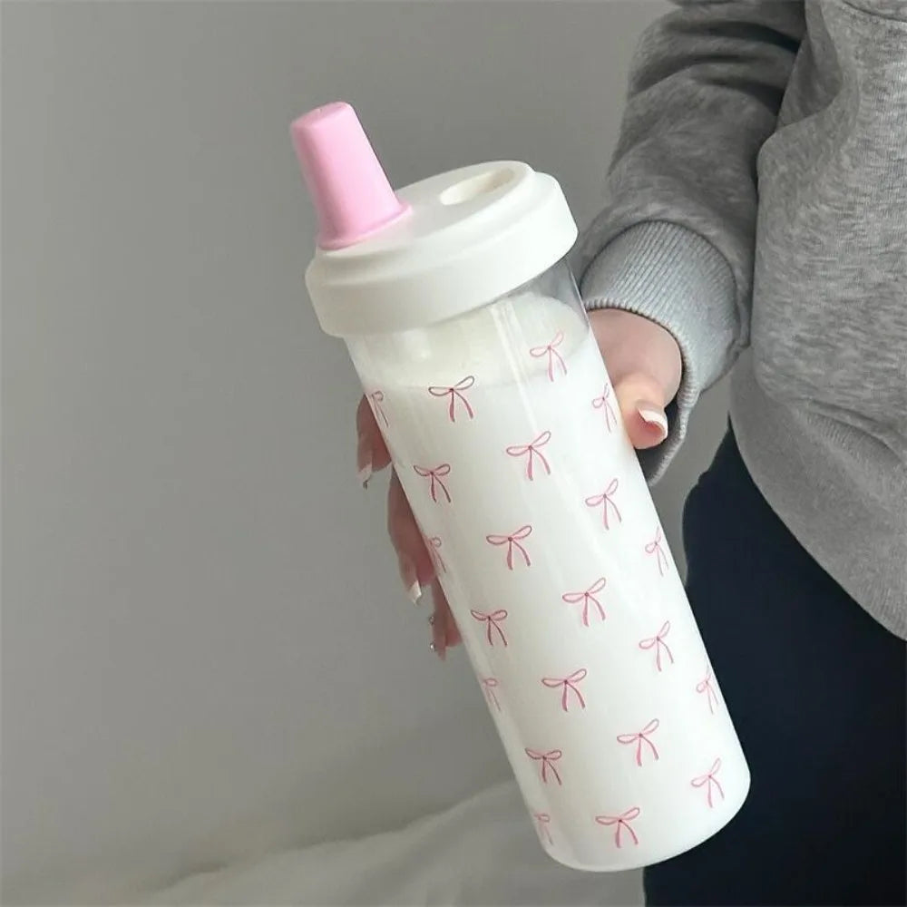 Portable 500ml Straw Cup Plastic Bowknot Cup With Lid Straw Large Capacity Water Bottle Juice Milk