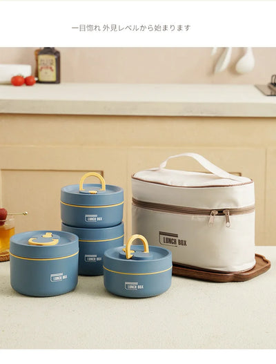 Portable Thermos 304 stainless steel insulated lunch box leakproof sealed bucket student lunch box multi-layer Round bento box