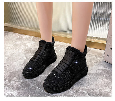 Fashion Sneakers Women Trend 2024 New Spring Autumn Platform Lace Up Rhinestone Women Casual Shoes Fashion Shiny Ladies Shoes