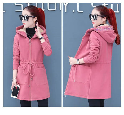 Plus Velvet Thicken Lamb Plush Coat Female 2024 New Autumn And Winter Parka Lace-Up Of Hooded Loose Long Trench Coat Embroid LA
