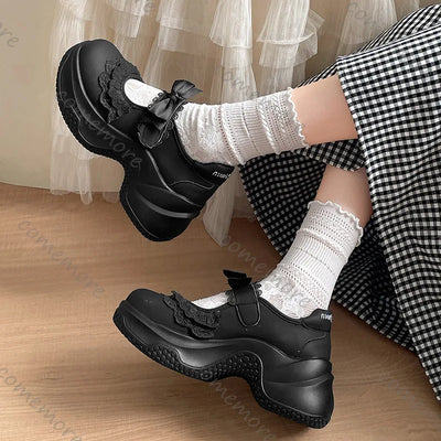 Comemore Retro  Ballet Style Sneakers Shallow Mouth Thick Sole Single Shoe for Women Spring Autumn Casual Sport Mary Jane Shoes