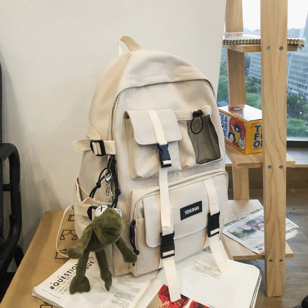 Casual Nylon Student Backpack Canvas Harajuku Shoulders Bag Rucksack Large Capacity School Bag Lady