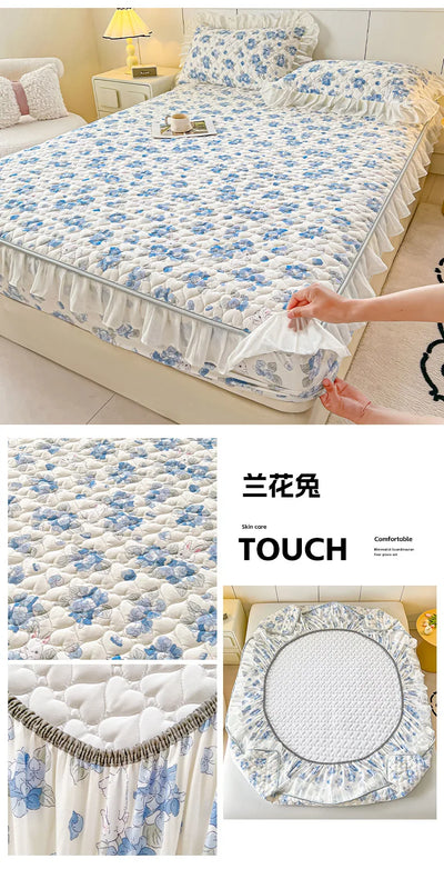 2025 New Single Bed Hat Korean Lace Bed Sheet Cover Chiffon Princess Wind Ins Cotton Four Seasons Bedspread Protective Cover