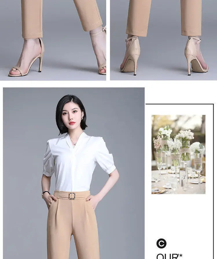 Elegant High Waist Elastic Harem Pants for Women Commuter Casual Capri Pants Fashion Solid Color Pockets Sashes Trousers 4XL