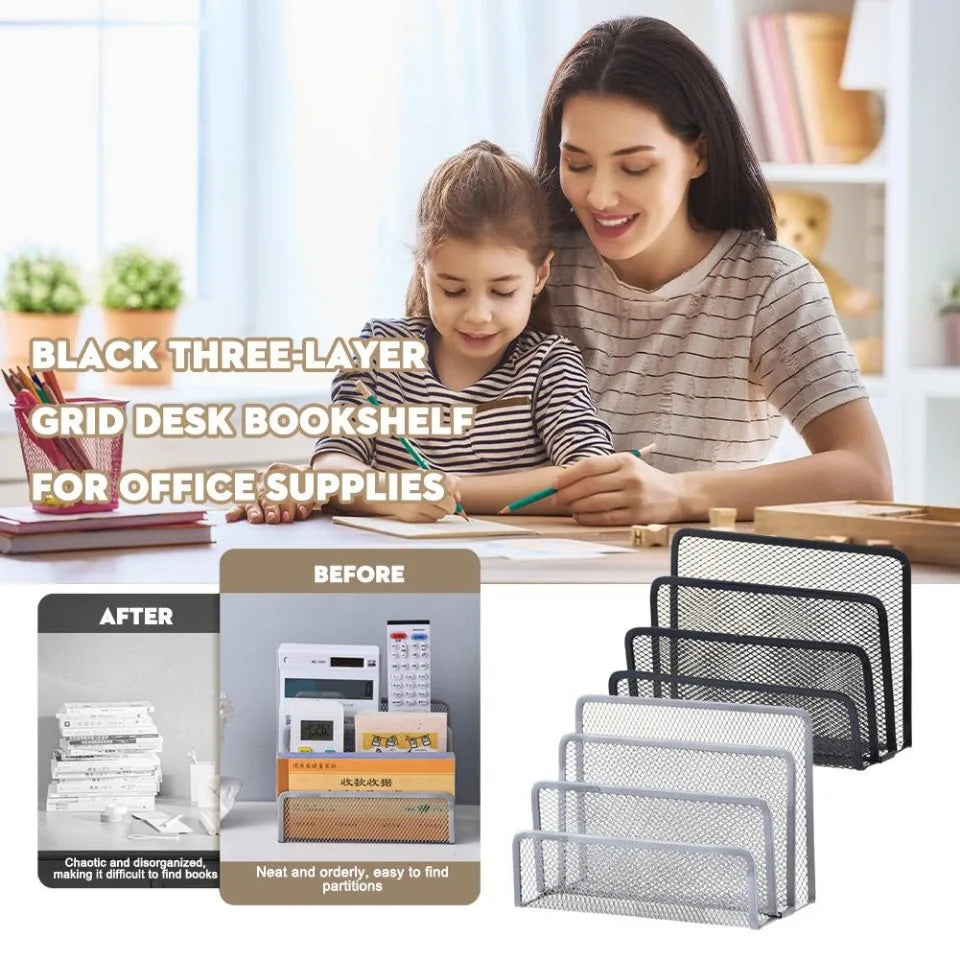 3-layer Papers Trays Notebook Stand Rack Desk Black Metal Iron Mesh Holder for Magazine Document File Book Rack Organizer Office
