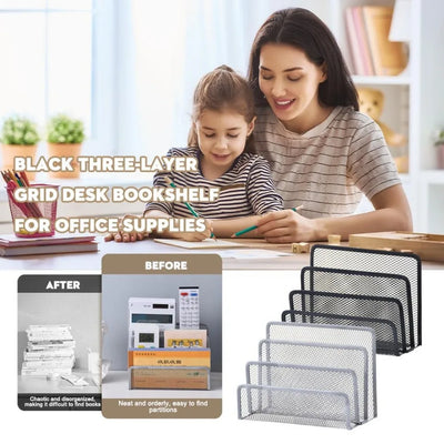 3-layer Papers Trays Notebook Stand Rack Desk Black Metal Iron Mesh Holder for Magazine Document File Book Rack Organizer Office