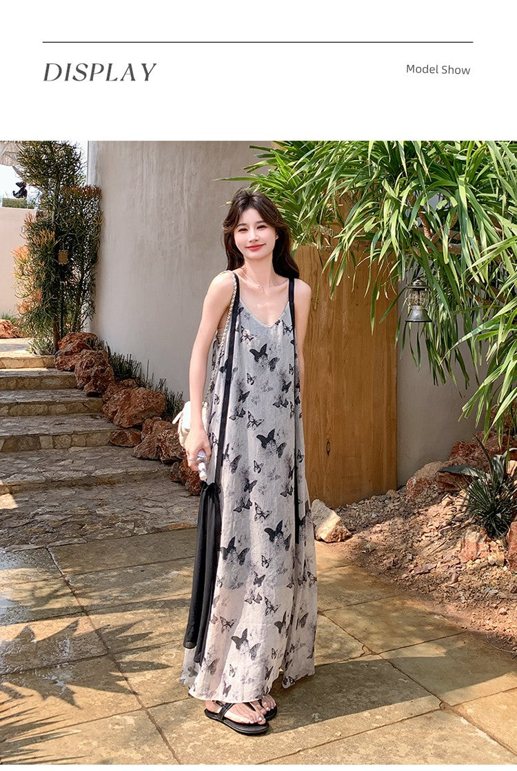 New Chinese Style Chinese Style Sling Dress Chiffon Ink Painting
