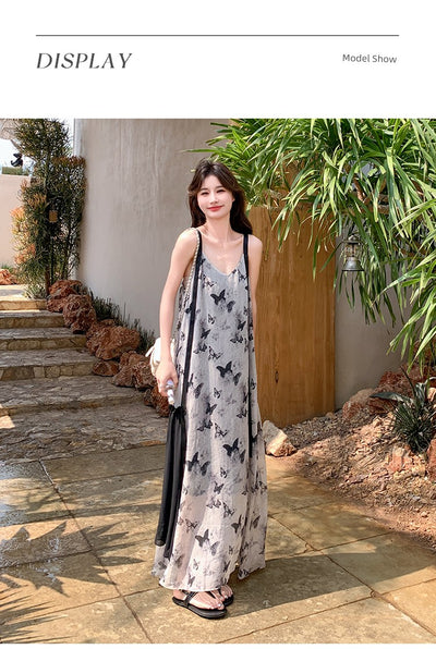 New Chinese Style Chinese Style Sling Dress Chiffon Ink Painting