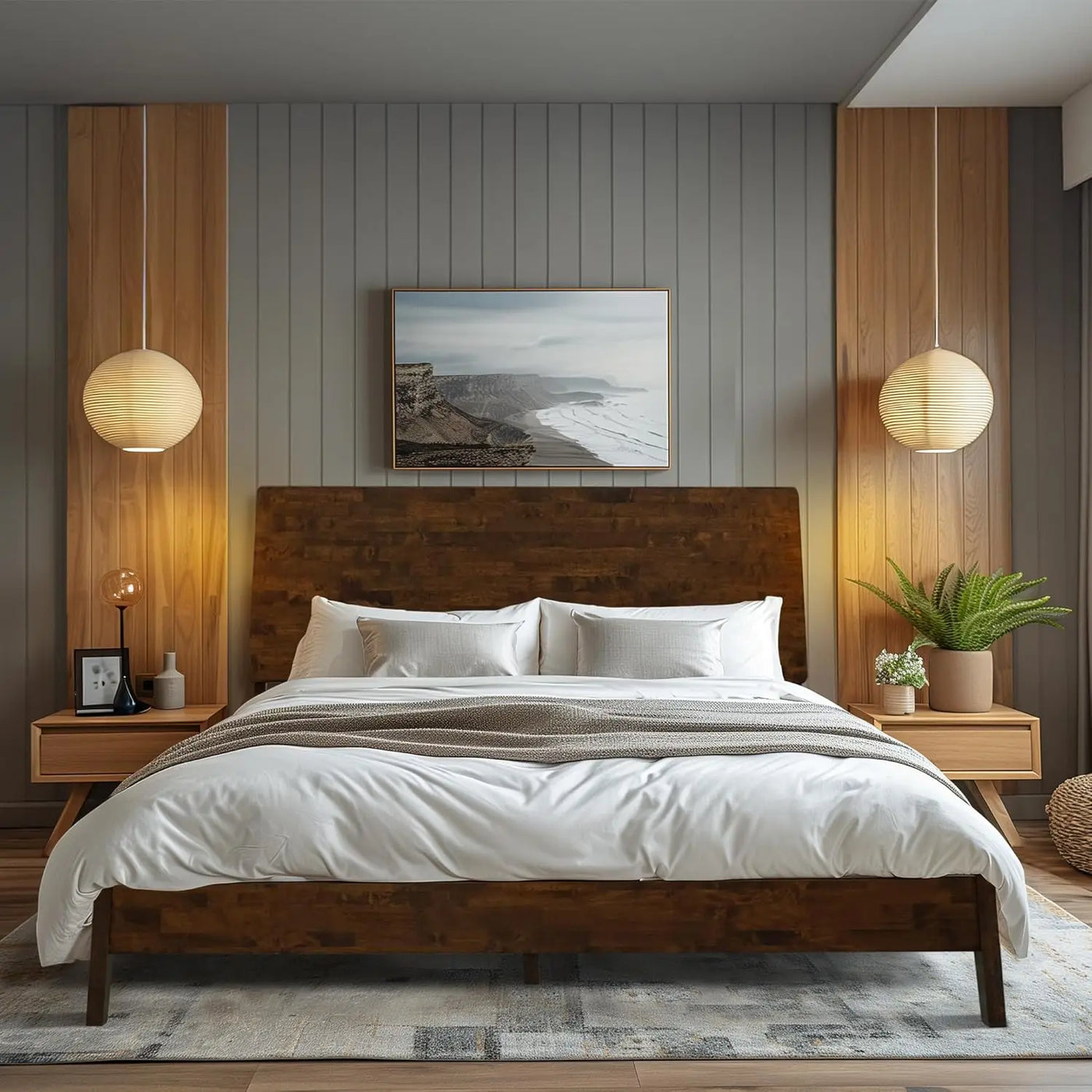 Acacia Serenity King Size Bed Frame, King Bed Frame with Headboard 800 lbs Capacity Natural Wood Bed All Mattress Support
