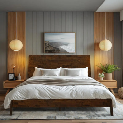 Acacia Serenity King Size Bed Frame, King Bed Frame with Headboard 800 lbs Capacity Natural Wood Bed All Mattress Support