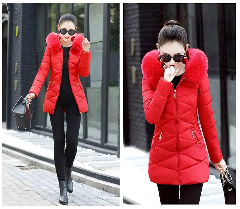 2024 New Women Parkas Big Fur Winter Parkas Hooded Long Down Cotton Jacket Female Coat Thick Warm Winter