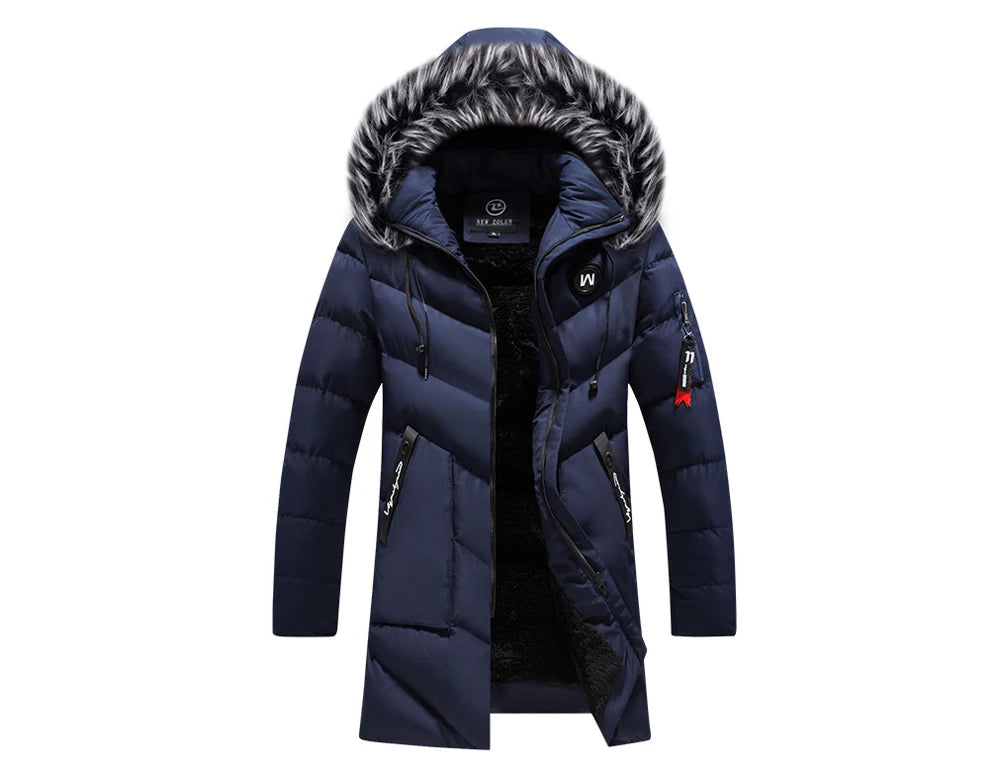 DIMUSI Winter Men's Long Jacket Fashion Men Fur Collar Thermal Classic Coats Casual Warm Windbreaker Padded Jackets Men Clothing
