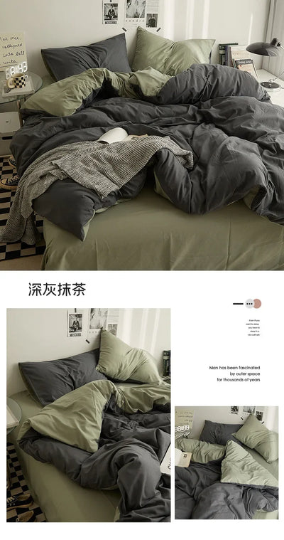 High Quality  Solid Color Double Washed Cotton Bedding 4 Pieces Set Student Dormitory Bed Linen Duvet Set Bed Suit
