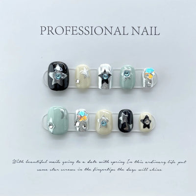 10Pcs Short Handmade Press on Nails Fake Nails Wearable Stick-on Nails False Nail Uñas Postizas Накладные Ногти 네일팁 Faux Ongles