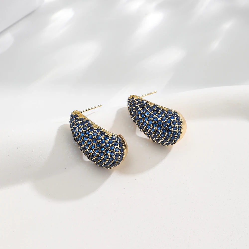 BenS CZ style Chunky Dome Drop Earrings for Women water drop small hoop earrings Brass cubic zirconia stud earring wholesale E55