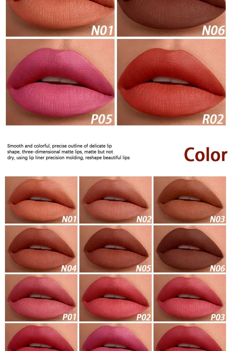 Velvet Matte Lip Liner Lipstick Pen Set Waterproof Long Lasting Sexy Red Contour Tint Lipstick Non-stick Cup Lipliner Pen Makeup