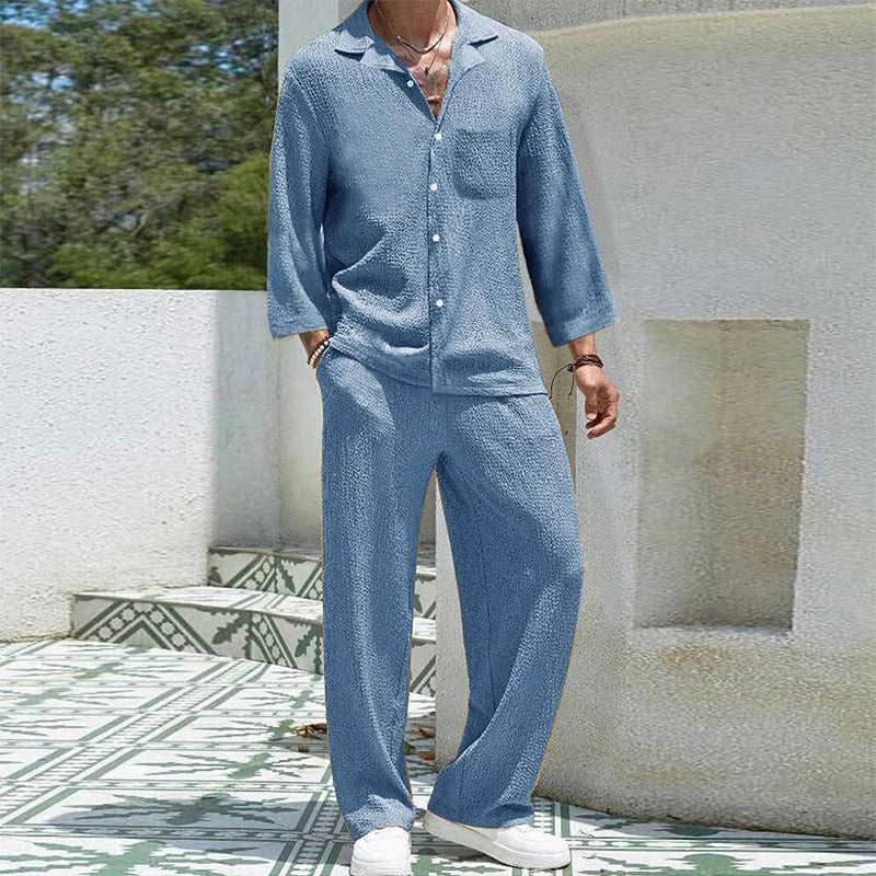 2024 Spring Summer Casual Cotton Shirts And Pants Suits Men Vintage Half Sleeve Irregular Cardigan Two Piece Sets Mens Outfits
