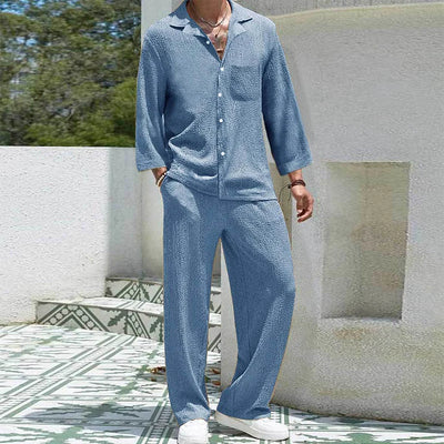 2024 Spring Summer Casual Cotton Shirts And Pants Suits Men Vintage Half Sleeve Irregular Cardigan Two Piece Sets Mens Outfits